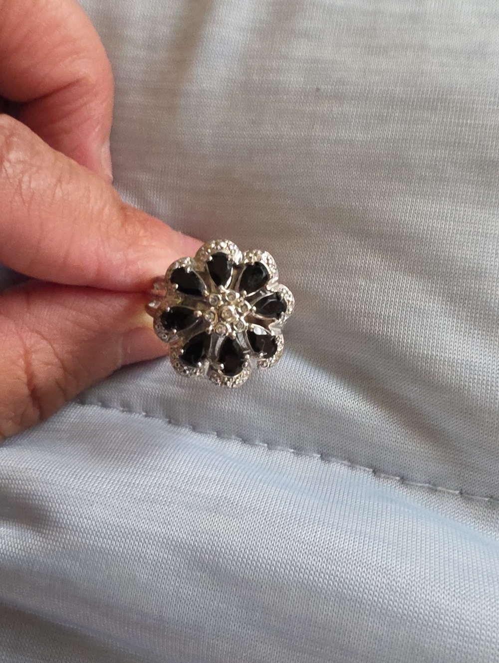 Silver-Tone Black Floral Cocktail Ring - Women Jewelry